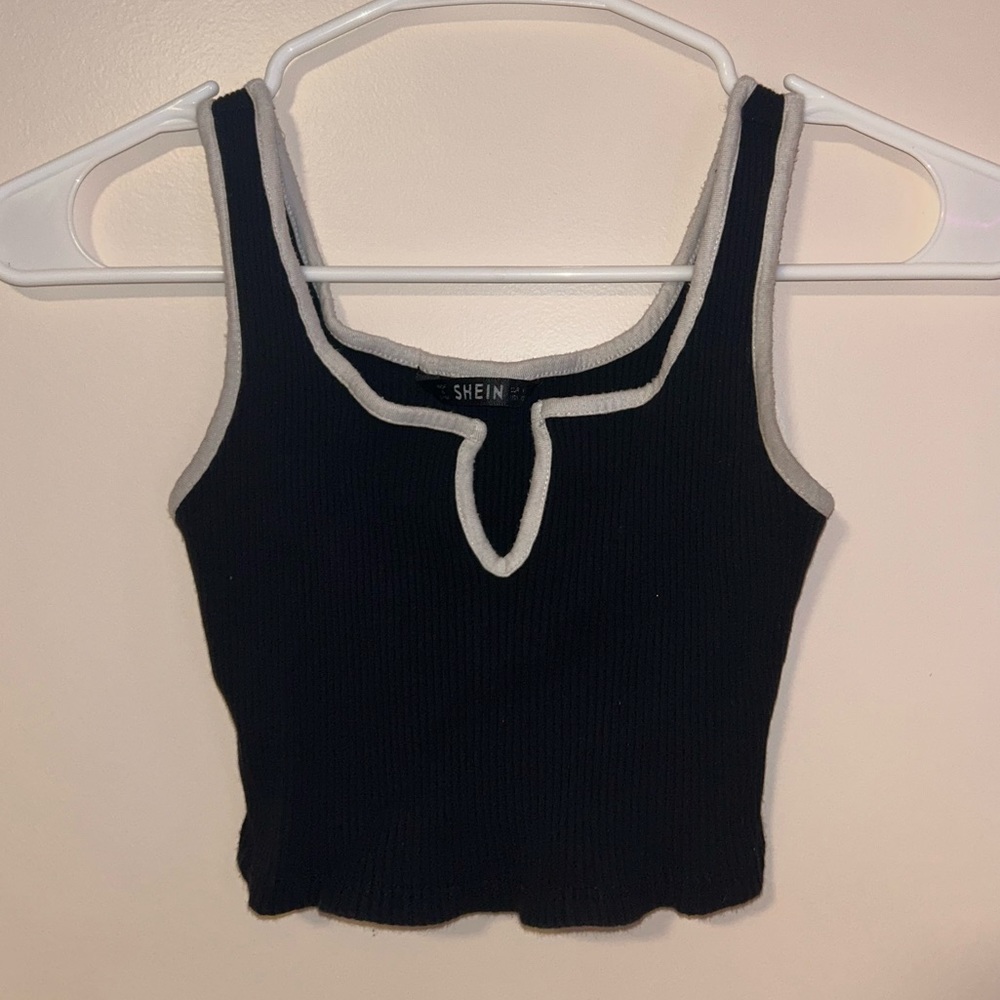 Contrast-Trim Black and White Crop Tank Top